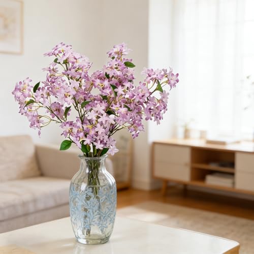 4PCS 35.4inch Lilac Artificial Flowers Light Purple Fake Delphinium Long Stem Silk Real Touch Flower Faux Lilac Floral Arrangement for Tall Vase Table Wedding Garden Home Decoration（Light Purple） (35.4inch Light Purple / 4 Pcs)