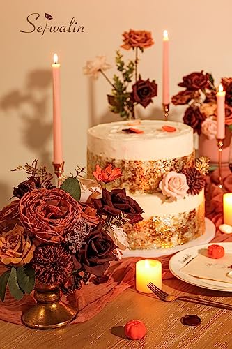 Artificial Fall Flowers Burgundy Orange Silk Flowers for Wedding (Aria Orange Burgundy / 2 Boxes)
