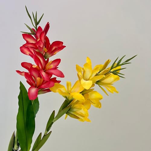 2Pcs 42.5" Artificial Canna Lily Flowers Fake Tropical Canna Plants Red (Red)