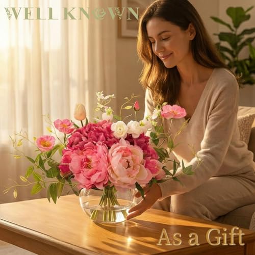 Artificial Flowers in Vase (Mix Peony-fuchsia)