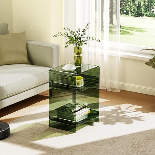 Acrylic Record Player Table with Storage Shelf (Green / Medium)