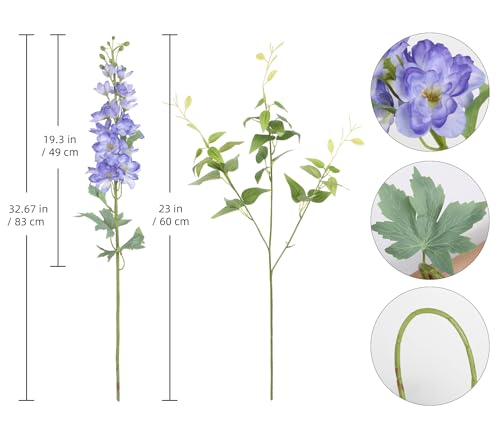 8PCS Voilet Artificial Delphinium Flowers with Clematis Greenery Long Stem Artificial Flowers Purple for Tall Vase for Home Wedding Floral Arrangement Centerpiece Table Decor (Violet)