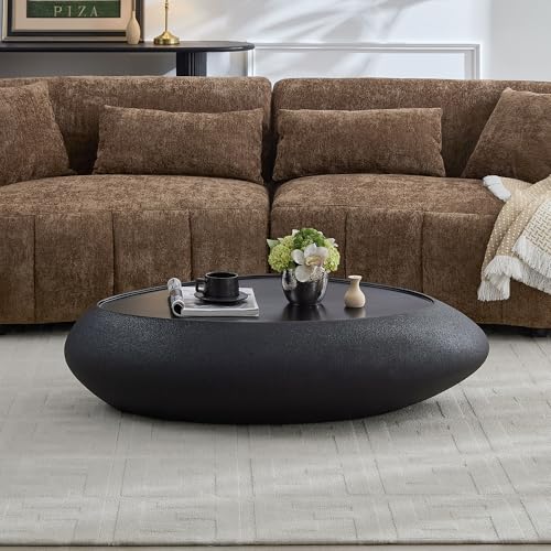 47" Fiberglass Oval Matte Coffee Table with Faux Matte Rocks Design (Black / 47"(Oval))