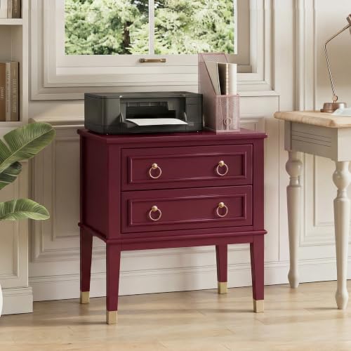 27.6 Inch Tall Nightstand with Charging Station (Burgundy)