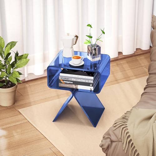Acrylic Nightstand Bedside Side Table (Dark Blue)