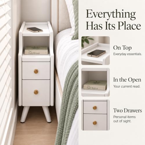 Narrow Nightstand Set of 2 (2 Pc(white) / 15.74''D*7.87''W*19.68''H)