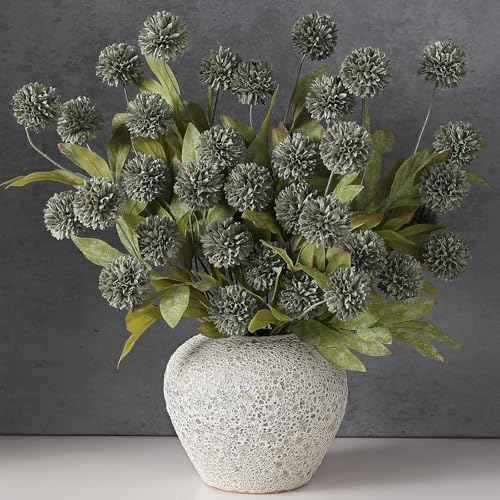 6 Pcs 27"Artificial Pompon Mum Silk Flower Stems for Vase (Dark Gray)