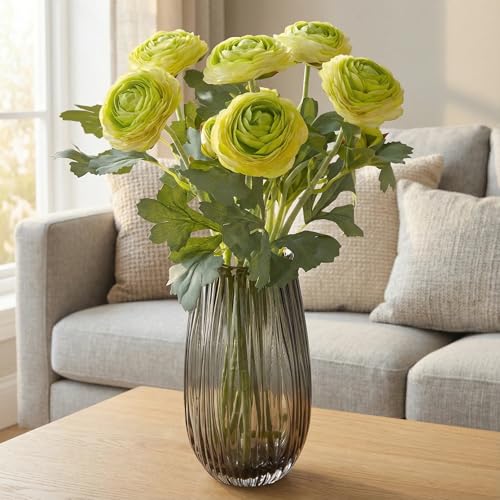 Green Artificial Ranunculus Flowers with Real Touch Stem (Green / 6)