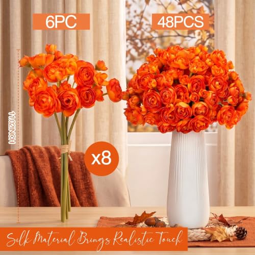 48 Pcs Ranunculus Artificial Flower (Orange)