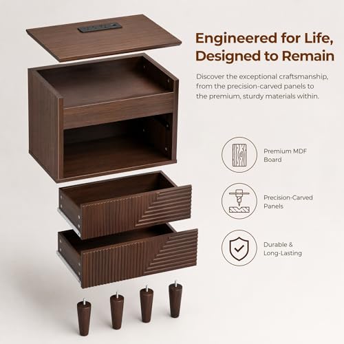Nightstand with Charging Station (Walnut)