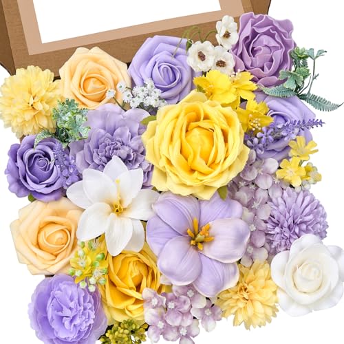 Yellow & Purple Artificial Flowers (Yellow & Purple / 1 Box)