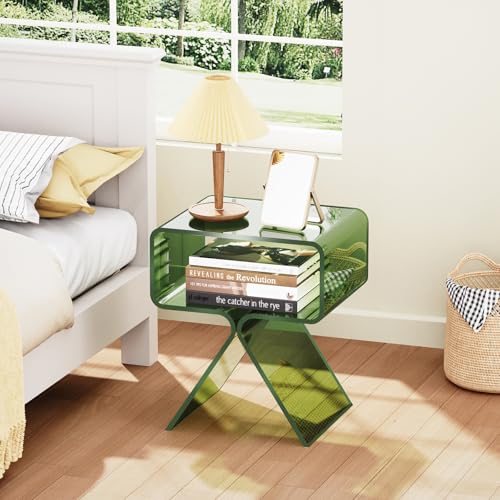 Acrylic Nightstand Bedside Side Table (Green)