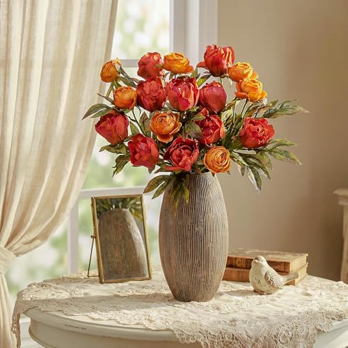 Faux Silk Peony Artificial Flowers Stem for Vase (Autumn)