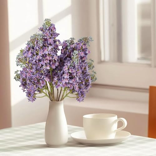 4PCS 25.6inch Lilac Artificial Flowers Purple Fake Delphinium Long Stem Silk Real Touch Flower Faux Lilac Floral Arrangement for Tall Vase Table Centerpieces Wedding Garden Home Decoration（Purple） (25.6inch Purple / 4 Pcs)