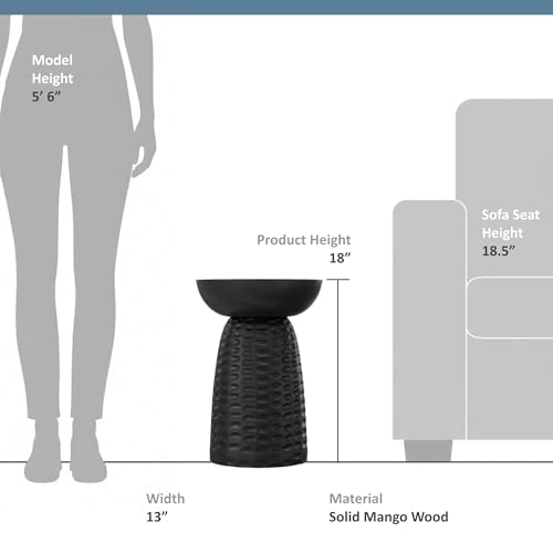 Boyd 13" Wide Solid Wood Round End Table in Black (Black / 13 inch)