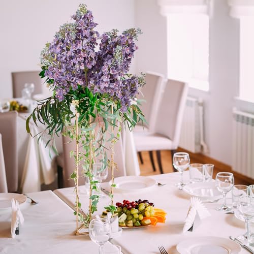 4PCS 25.6inch Lilac Artificial Flowers Purple Fake Delphinium Long Stem Silk Real Touch Flower Faux Lilac Floral Arrangement for Tall Vase Table Centerpieces Wedding Garden Home Decoration（Purple） (25.6inch Purple / 4 Pcs)