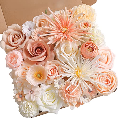 Artificial Flowers Combo Box Set Faux Flowers Bulk Flower Leaf with Stems Arrangements for DIY Wedding Bouquets Party Table Centerpieces Home Decorations Indoor Outdoor (Champagne)