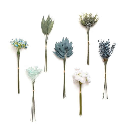Artificial Faux Greenery Stems 55pcs Navy Blue Fake Greenery (Blu-navy & Cream)