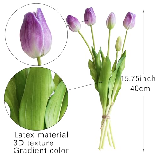 15pcs Artificial Tulips Flowers (15pcs Amethyst (No Vase))