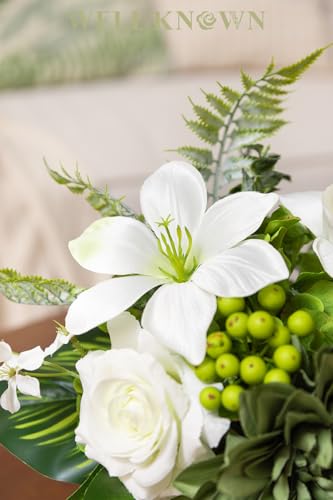 Artificial Flowers in Vase with Fake Water (Green & White Mixed)