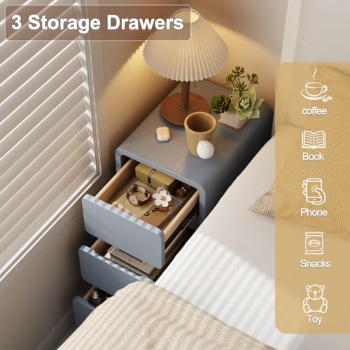 Narrow Bedside Table (11.8"W / Dark Gray (3 Drawers))