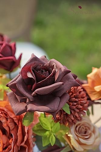 Burgundy Orange Artificial Fall Flowers (Aria Orange Burgundy / 1 Box)