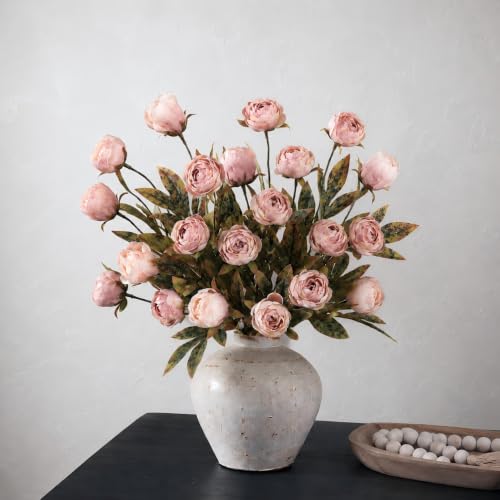12 PCS 18" Faux Peonies Artificial Flowers Silk Flowers for Vase (Dusty Pink / 12P)