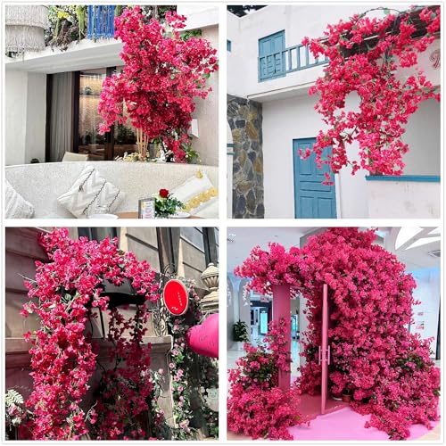 Pack of 16 Artificial Bougainvillea Flower Stems Silk Bougainvillea Long Branches Full Blossoms for Home Wedding Table Centerpiece Shower Event Backdrop Indoor Outdoor Decorations (Fuchsia)