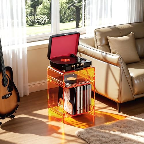 Acrylic Record Player Table with Storage Shelf (Orange / Medium)