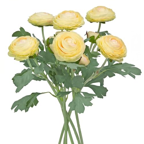 Yellow Ranunculus Artificial Flowerswith Real Touch Stem (Yellow / 6)