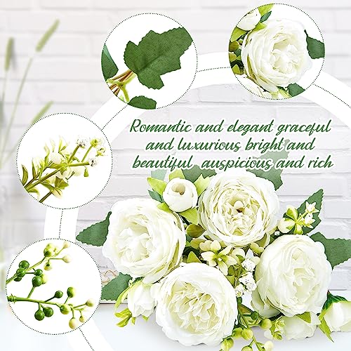 Artificial Peonies Flowers (White, Champagne)