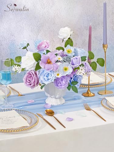 Artificial Flowers Combo Blue & Purple Fake Flowers for Wedding (Blue & Purple / 1 Box)