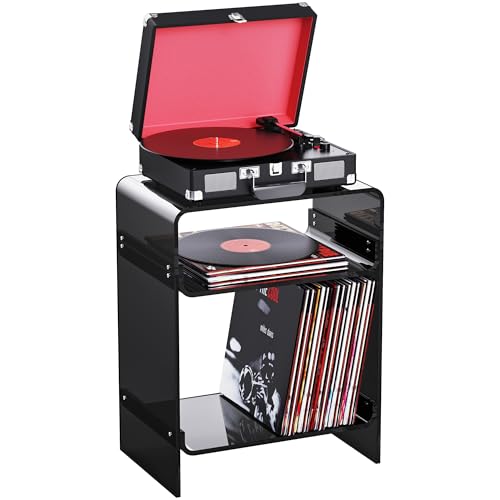 Acrylic Record Player Table with Storage Shelf (Black / Large)