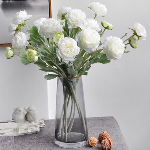 Artificial Flowers White Peonies 20pcs 60Heads Bouquet Fake Peonies Artificial Ranunculus Flowers for Indoor Faux Floral Arrangements Home Table Kitchen Wedding Party Farmhouse Decor ﻿ (White(20pcs))