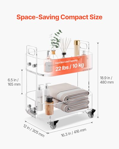 Acrylic Bar Cart with 4 Lockable Wheels (2-Tier Shelf)