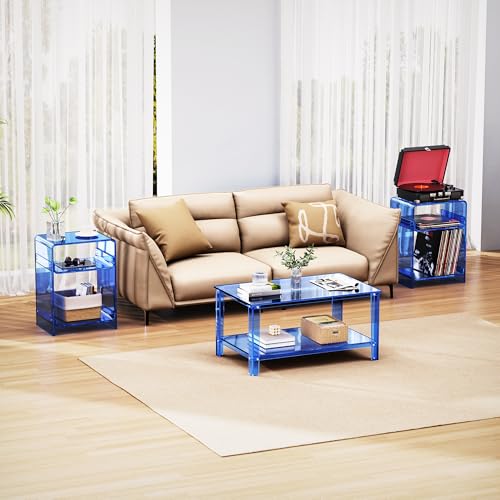 Acrylic Record Player Table with Storage Shelf (Blue / Medium)