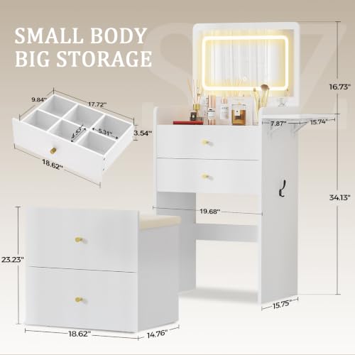 Makeup Vanity Desk with Mirror and Lights (Cream White)