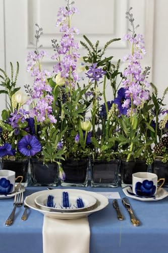 Purple Fake Flowers 9pcs Delphinium Artificial Flowers with Clematis Greenery Stems 33.5" Bluebonnet Flowers Larkspur Snapdragon Tall Fake Flowers for Home Bridal Shower Party Decor (Purple)