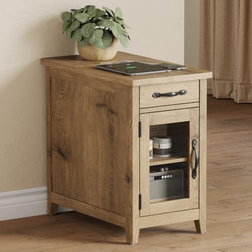 Charging End Table with USB Ports (Oak / Glass Door)