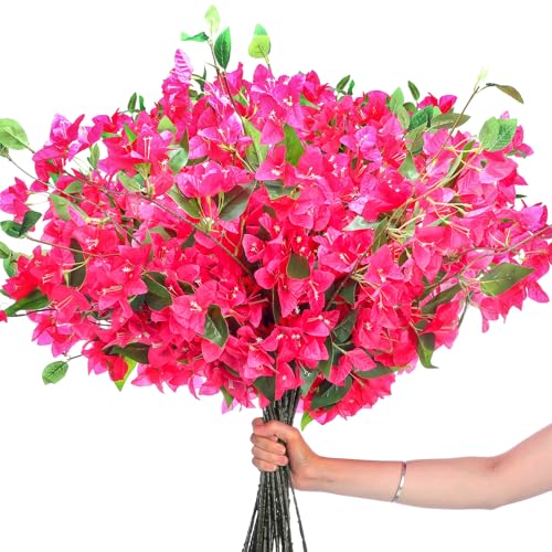 30 Pcs Fake Bougainvillea Bulk Silk Flower UV Resistant (Rose Red)