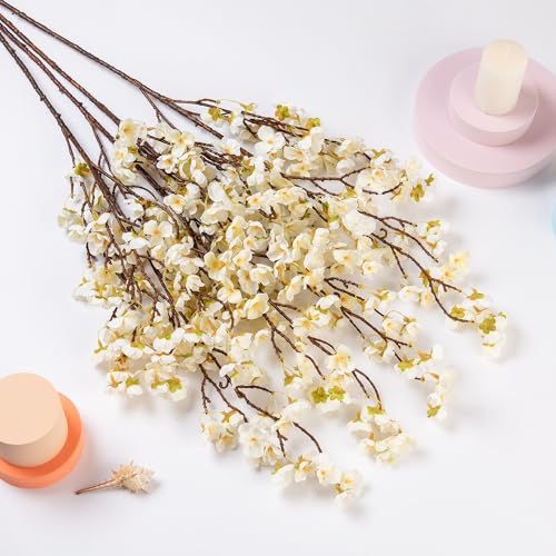 4 Pcs Artificial Cherry Blossom Flower Branches (White-mrz)