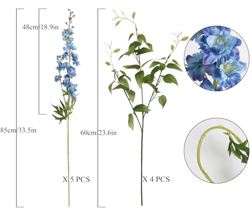 Blue Delphinium Artificial Flowers Combo Clematis Greenery 9 PCS (Blue)