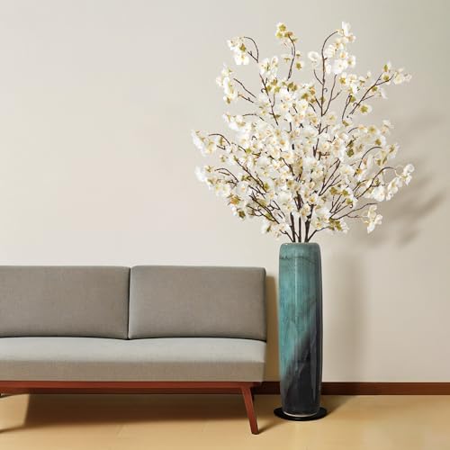4 Pcs Artificial Cherry Blossom Flower Branches (White-mrz)