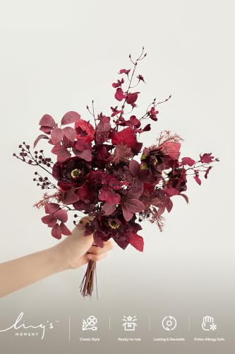 Artificial Faux Greenery Stems 35pcs Burgundy Fake Greenery (Red-moody Burgundy)