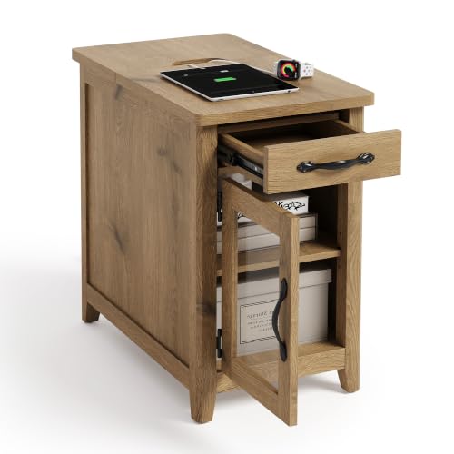 Charging End Table with USB Ports (Oak / Glass Door)