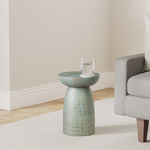 Boyd 13" Wide Solid Wood Round End Table in Teal Wash (Teal Wash / 13 inch)