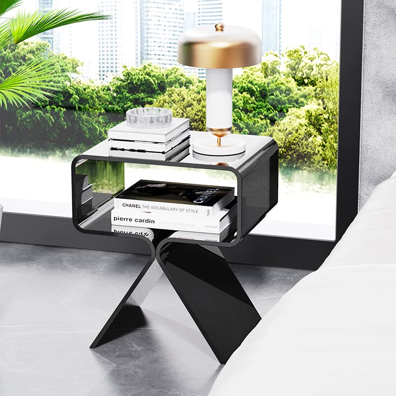 Acrylic Nightstand Bedside Side Table (Black)