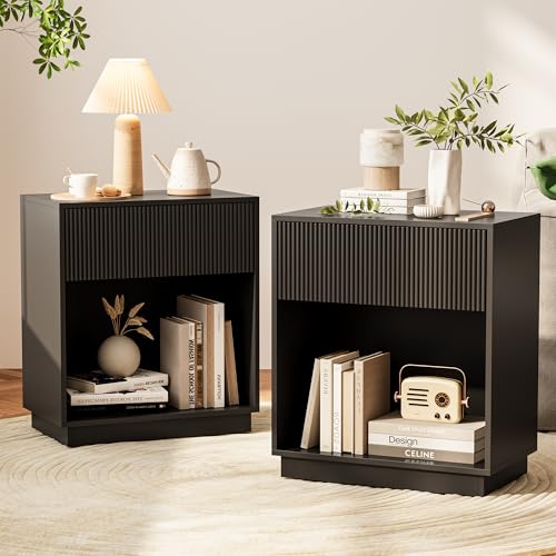 Fluted Nightstands Set of 2 (Black)