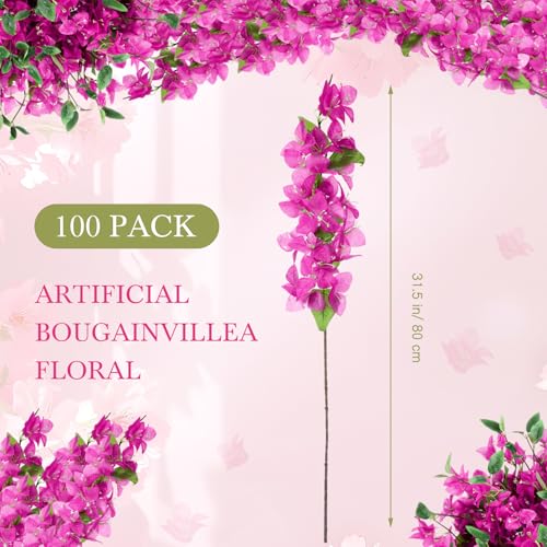100 Pcs Fake Bougainvillea Bulk Silk Flower UV Resistant (Rose Purple)
