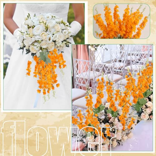 24 Pcs Orange Delphinium Artificial Flower Bulk (34.25" / Orange)